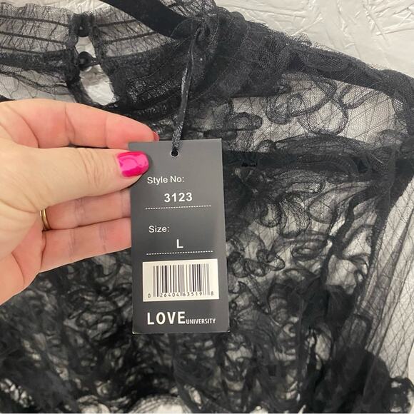 Sheer Goth Lace Mesh Crop Top Wednesday Addams NWT See Through love University L - Picture 4 of 7